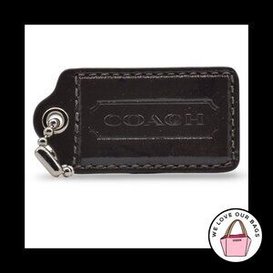RARE 3" XL COACH Brown Patent Leather Nickel Key Fob Bag Charm Keychain Hang Tag
